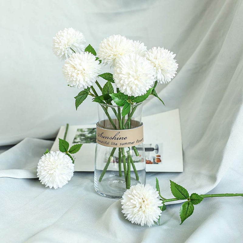 Floweroyal 12pcs Artificial Chrysanthemum Ball Flowers Silk Hydrangea Bridal Wedding Bouquet for Home Garden Party Office Coffee House Decoration (Cream White) - Image 4